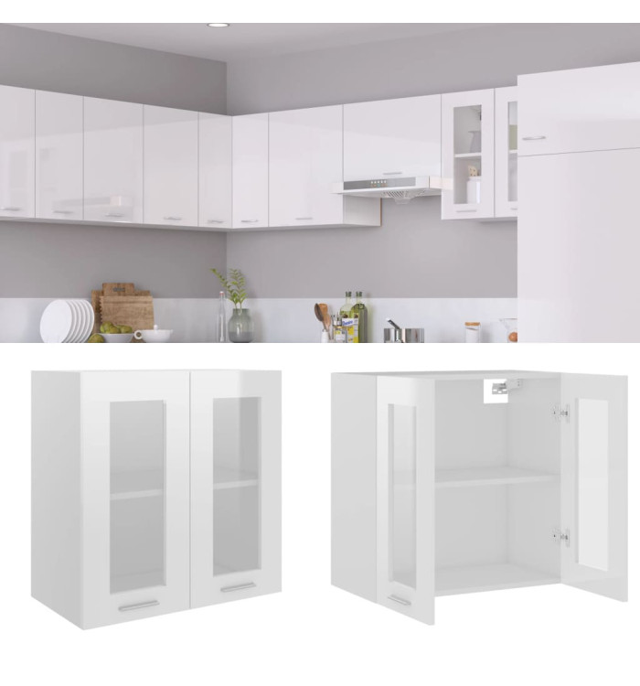 Armoire en verre suspendue "Lyon" Blanc brillant | Mobilier & Déco