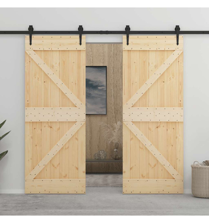 Porte coulissante avec kit de quincaillerie 80x210cm Pin massif | Mobilier & Déco