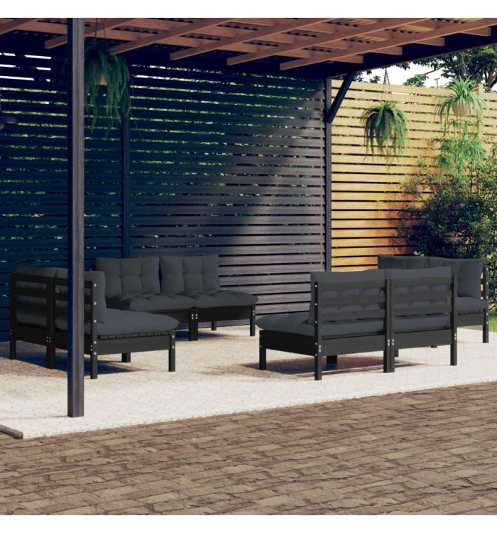 Salon de jardin 8 pcs avec coussins anthracite Bois de pin | Mobilier & Déco