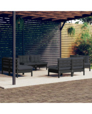 Salon de jardin 8 pcs avec coussins anthracite Bois de pin | Mobilier & Déco