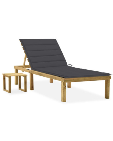 Chaise longue de jardin avec table et coussin Pin imprégné | Mobilier & Déco