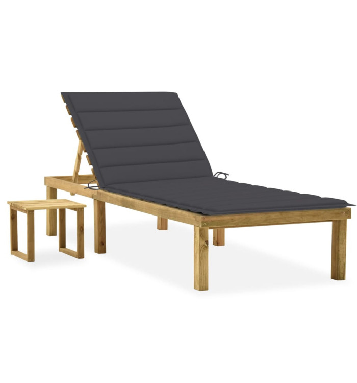 Chaise longue de jardin avec table et coussin Pin imprégné | Mobilier & Déco