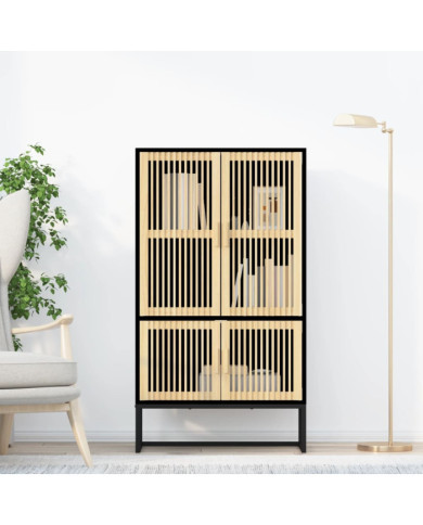Buffet haut noir 70x35x125 cm bois d'ingénierie | Mobilier & Déco