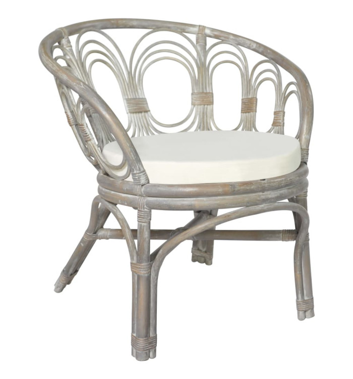 Chaise de salle à manger avec coussin gris Rotin naturel et lin | Mobilier & Déco