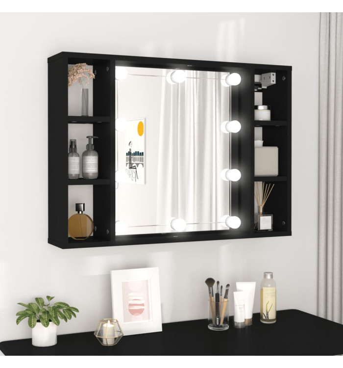 Armoire à miroir avec LED noir 76x15x55 cm | Mobilier & Déco