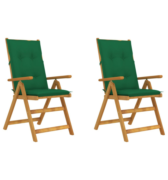 Chaises inclinables de jardin lot de 2 et coussins Bois acacia | Mobilier & Déco