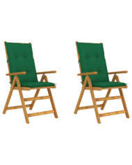 Chaises inclinables de jardin lot de 2 et coussins Bois acacia | Mobilier & Déco