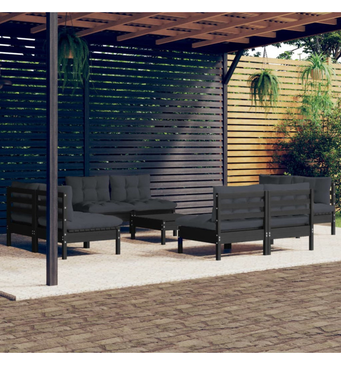 Salon de jardin 9 pcs avec coussins anthracite bois de pin | Mobilier & Déco
