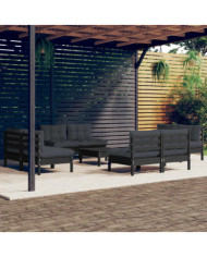 Salon de jardin 9 pcs avec coussins anthracite bois de pin | Mobilier & Déco