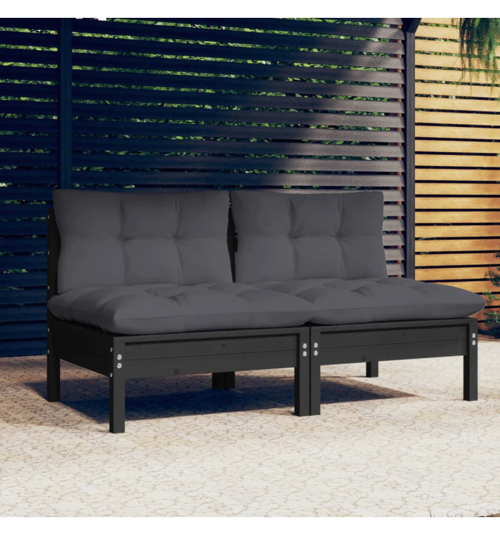 Canapé 2 places de jardin avec coussins anthracite Bois de pin | Mobilier & Déco