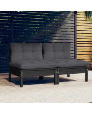 Canapé 2 places de jardin avec coussins anthracite Bois de pin | Mobilier & Déco