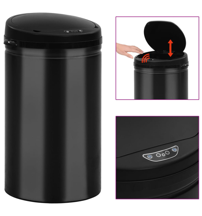 Poubelle à capteur automatique 40 L Acier au carbone Noir | Mobilier & Déco
