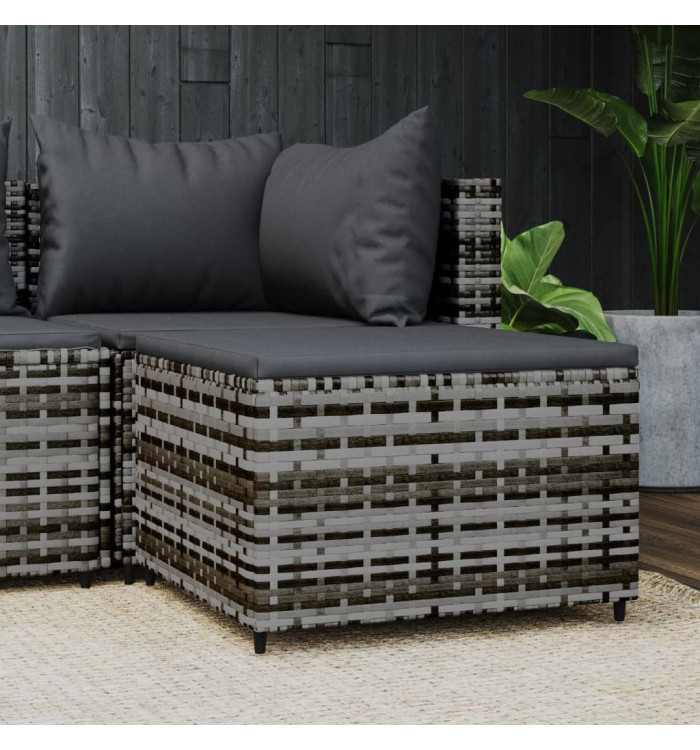 Repose-pied de jardin avec coussin Gris Résine tressée | Mobilier & Déco