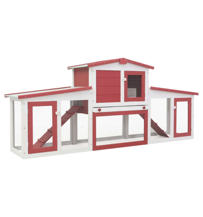 Clapier large d'extérieur Rouge et blanc 204x45x85 cm Bois | Mobilier & Déco