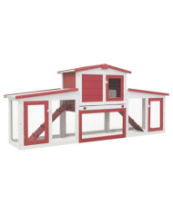 Clapier large d'extérieur Rouge et blanc 204x45x85 cm Bois | Mobilier & Déco