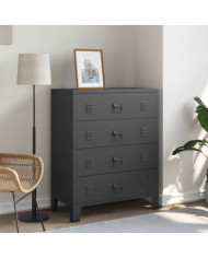 Commode à tiroirs Métal Style Industriel 78x40x93 cm Noir | Mobilier & Déco