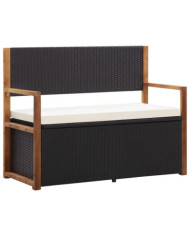 Banc de jardin 115 cm Résine tressée et bois d'acacia Noir | Mobilier & Déco