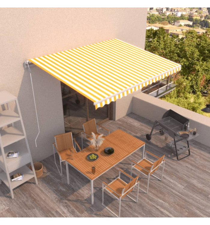 Auvent rétractable automatique 450x300 cm Jaune et blanc | Mobilier & Déco