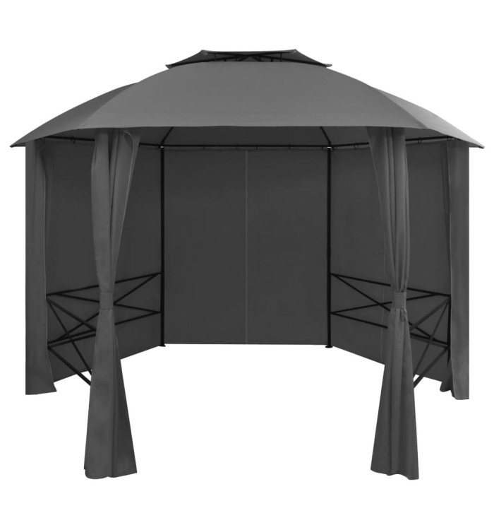 Chapiteau tente de jardin avec rideaux Hexagonal 360 x 265 cm | Mobilier & Déco