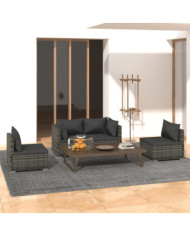 Salon de jardin 4 pcs avec coussins Résine tressée Gris | Mobilier & Déco