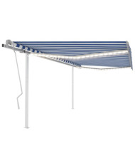 Auvent manuel rétractable avec LED 4x3,5 m Bleu et blanc | Mobilier & Déco