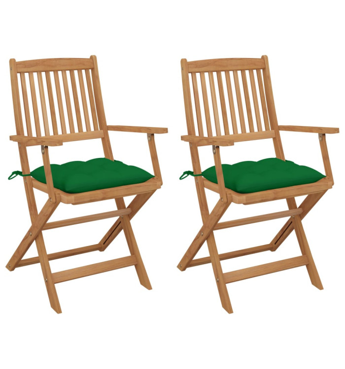 Chaises pliables de jardin lot de 2 avec coussins Bois d'acacia | Mobilier & Déco