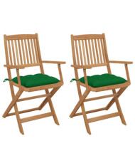 Chaises pliables de jardin lot de 2 avec coussins Bois d'acacia | Mobilier & Déco