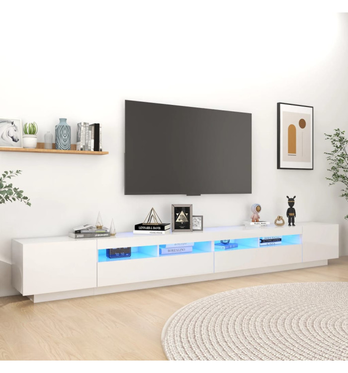 Meuble TV avec lumières LED Blanc brillant 300x35x40 cm | Mobilier & Déco