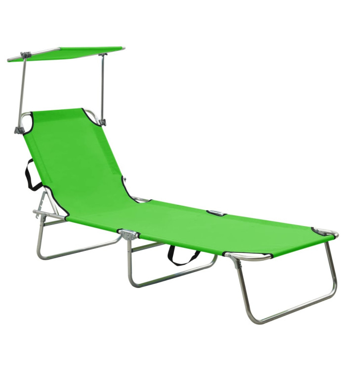 Chaise longue pliable avec auvent acier vert pomme | Mobilier & Déco