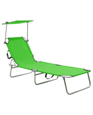 Chaise longue pliable avec auvent acier vert pomme | Mobilier & Déco