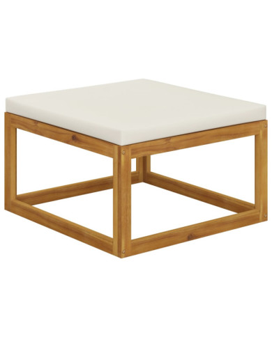 Repose-pied avec coussin blanc crème Bois d'acacia massif | Mobilier & Déco