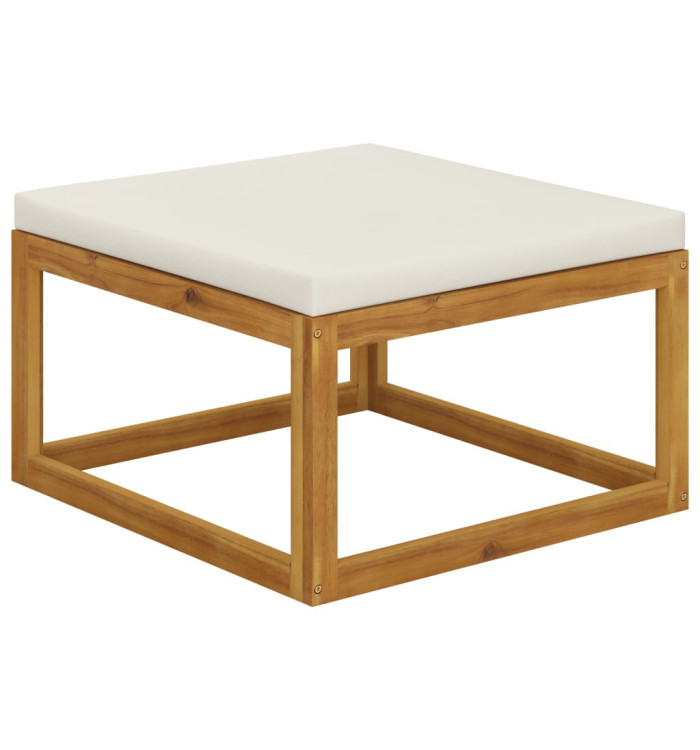 Repose-pied avec coussin blanc crème Bois d'acacia massif | Mobilier & Déco