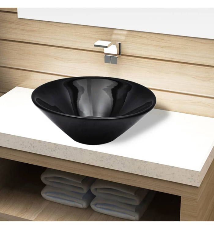 Vasque rond céramique Noir pour salle de bain | Mobilier & Déco