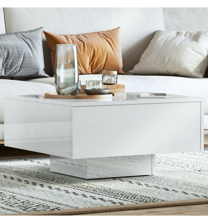 Table basse blanc brillant 60x60x31,5 cm bois d'ingénierie | Mobilier & Déco