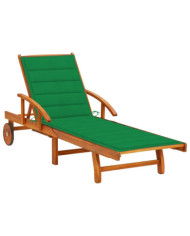 Chaise longue de jardin avec coussin Bois d'acacia solide | Mobilier & Déco