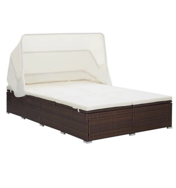 Transat à 2 places avec coussin Résine tressée Marron | Mobilier & Déco