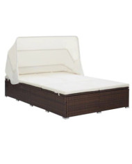Transat à 2 places avec coussin Résine tressée Marron | Mobilier & Déco