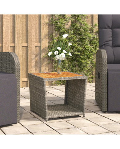 Table à thé et dessus en bois Gris Résine tressée Acacia massif | Mobilier & Déco