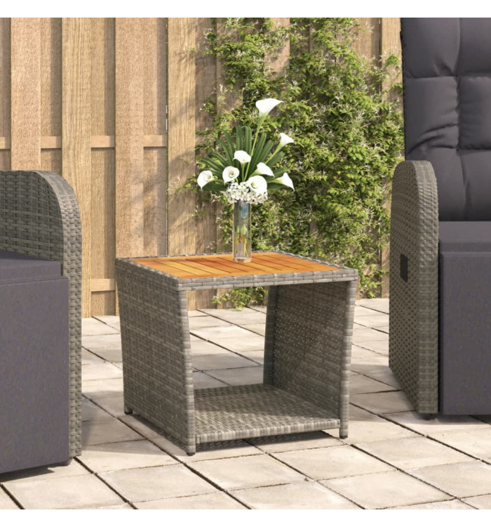 Table à thé et dessus en bois Gris Résine tressée Acacia massif | Mobilier & Déco