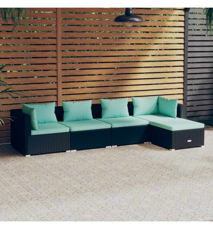 Salon de jardin 5 pcs avec coussins Résine tressée Noir | Mobilier & Déco