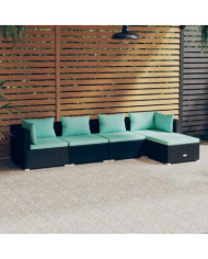 Salon de jardin 5 pcs avec coussins Résine tressée Noir | Mobilier & Déco