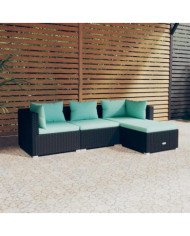 Salon de jardin 4 pcs avec coussins Résine tressée Noir | Mobilier & Déco