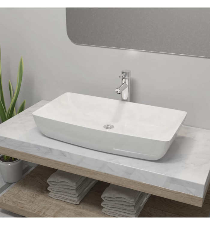 Lavabo et mitigeur Céramique Rectangulaire Blanc | Mobilier & Déco