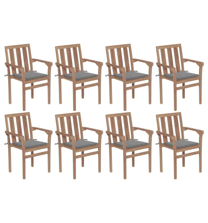 Chaises de jardin empilables avec coussins lot de 8 Teck solide | Mobilier & Déco