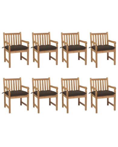 Chaises de jardin lot de 8 avec coussins taupe Bois teck solide | Mobilier & Déco
