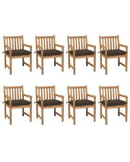 Chaises de jardin lot de 8 avec coussins taupe Bois teck solide | Mobilier & Déco