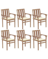 Chaises de jardin empilables avec coussins lot de 6 Teck solide | Mobilier & Déco