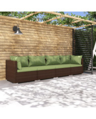 Salon de jardin 4 pcs avec coussins Résine tressée Marron | Mobilier & Déco