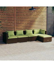 Salon de jardin 5 pcs avec coussins résine tressée marron | Mobilier & Déco