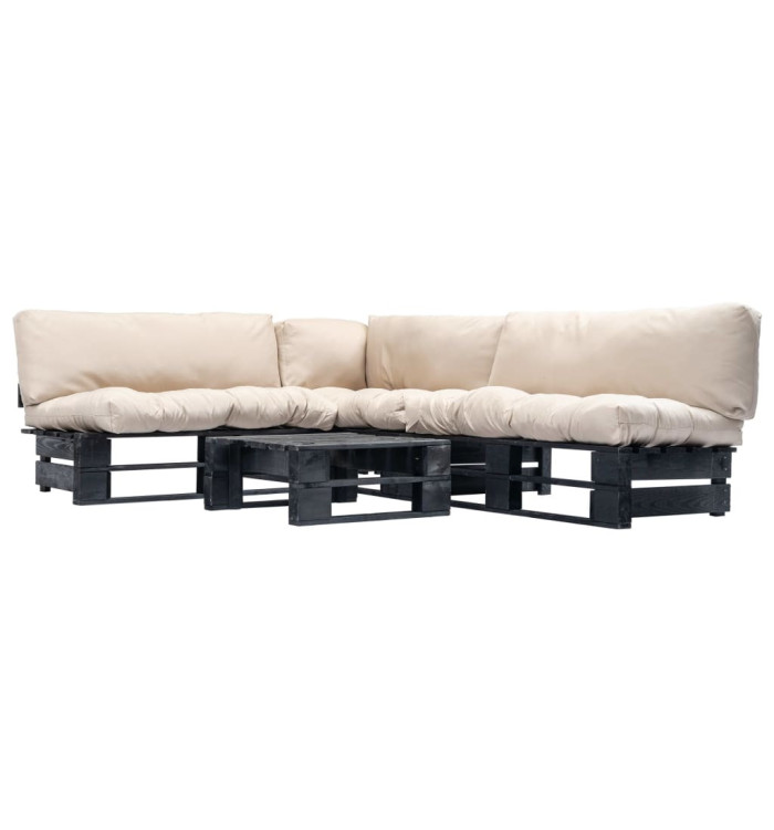 Salon de jardin palette 4 pcs avec coussins sable bois | Mobilier & Déco